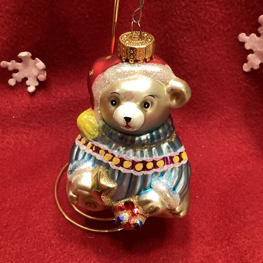 Designer Studio Glass Blown Bear Christmas Tree Ornament